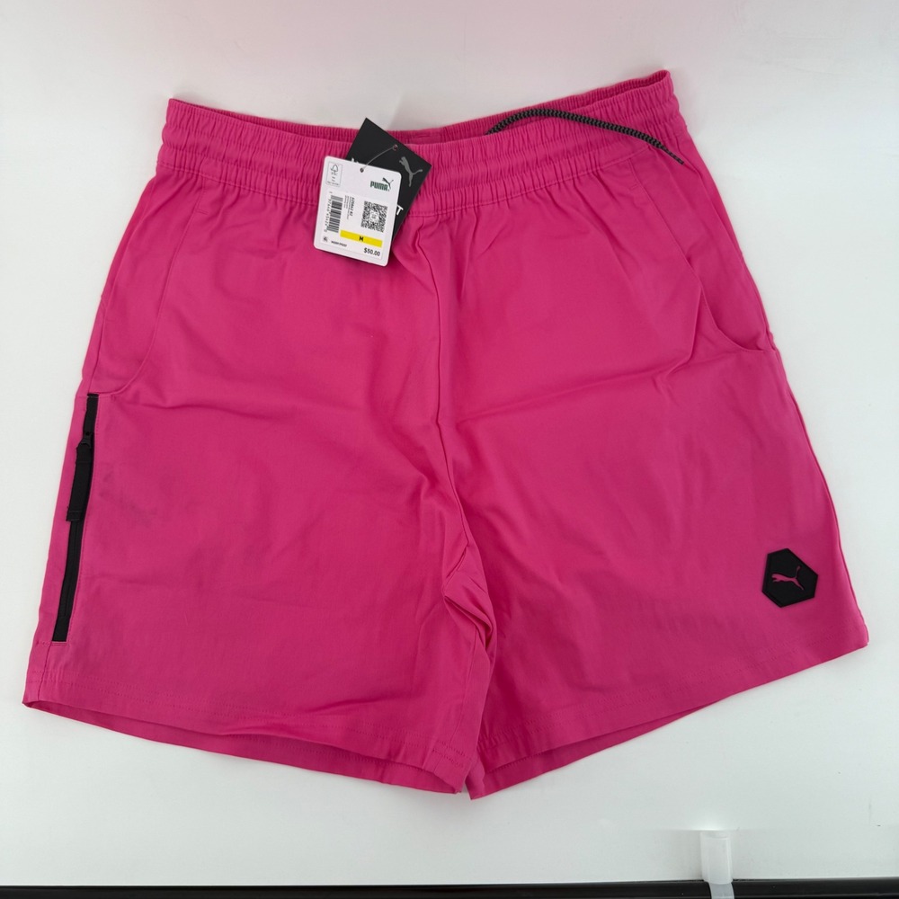 Puma Drycell Athletic Shorts Pink Elastic Waist Logo Detail Mens Medium